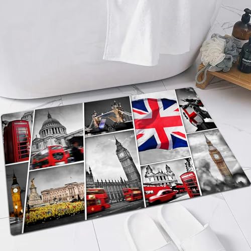 FSDGY Tapis de Bain,Tapis Salle de Bain Moelleux en Microfibre,Tapis de Douche Absorbant Lavable en Machine,Collage des Symboles de Londres, Royaume-Uni,40x60...