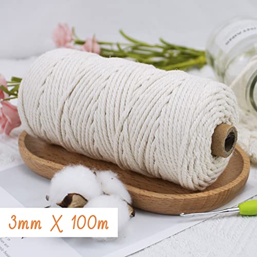 LEREATI Macrame Cord 3mm x 100m, Thick Cotton Macrame Rope Yarn Craft String - Image 2