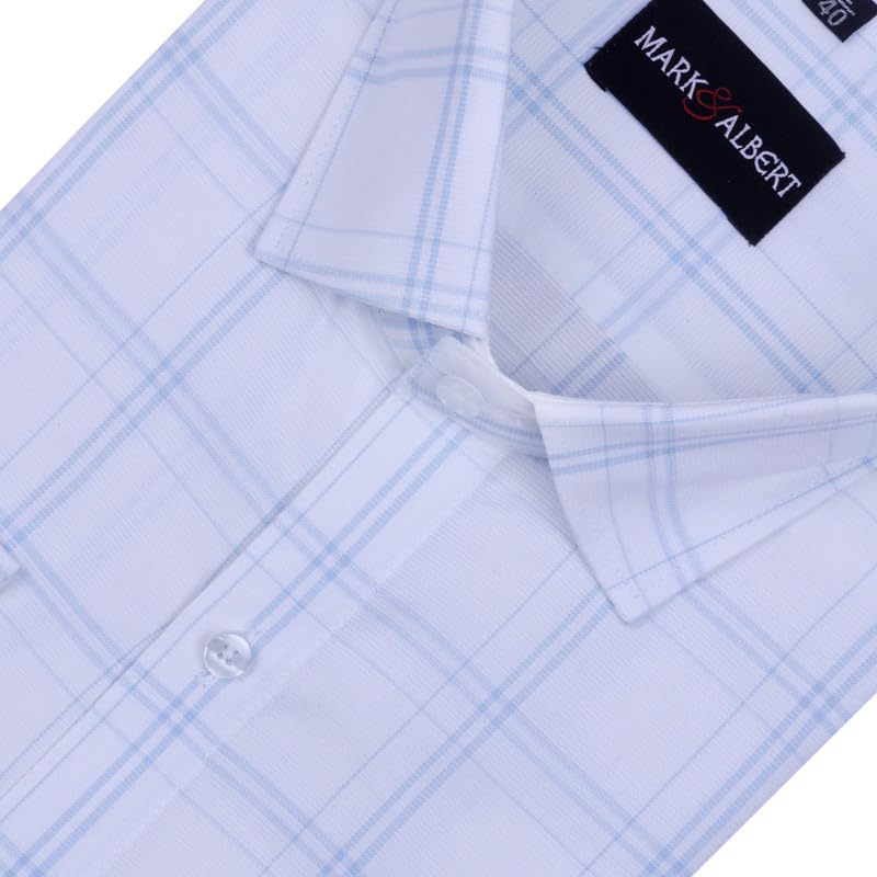 Image of MARK & ALBERT 100% Cotton Full Sleeves Regular Fit Formal Shirt for Men Blue