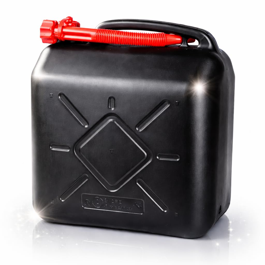 20 Liter Kraftstoffkanister für Benzin & Diesel – UN-Zulassung EU -Stabiler Kanister für Auto, Werkstatt & Transport von Gefahrgut. Inklusive Einfüllstutzen tropffreies Betanken (20 Liter)