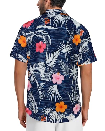 Image of Men Hawaiian Shirt Short Sleeve Summer Beach Button Down Shirts with Pocket