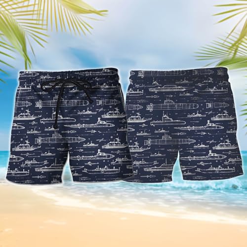 Submarine Veteran Mens Swim Trunks - Navy Submarine Hawaiian Mens Swim Short Beach Shorts TU-SH-802