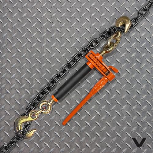 Image of VULCAN Folding Handle Load Binder (Two Pack) with Grab Hook /Slip Hook - Ratchet Style - 6,600 Pound Safe Working Load (Works with 5 /16 Inch or 3 /8 Inch Grade 70 and Grade 80 Chain) - 2 Pack