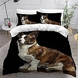Bettwäsche 220x240 Erwachsene Welsh Corgi Cardigan Hund Bettbezüge mit Reißverschluss 3D Druck Weiche Mikrofaser Bettbezug 3 Teilig Süßer Welpe Bettwäsche-Set mit 2 Kissenbezüge 80x80 cm