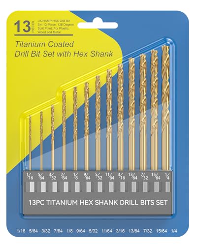 Lichamp 1/16" -1/4" Hex Shank Drill Bit Set, 13pc Titanium