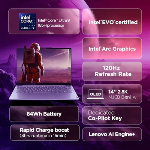 Image of Lenovo Yoga Slim 7 Intel Core Ultra 9 185H 14 inch(35.5cm) WUXGA-OLED Laptop (32GB RAM /1TB SSD /AI PC /Windows 11 /Microsoft 365 Basic + Office Home 2024 /1Yr ADP Free /Grey /1.39Kg), 83CV00B3IN