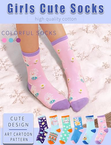 Image of Anlisim Girls Socks Cute Animal Pattern Cartoon Novelty Fashion Soft Cotton Socks 6 Pairs