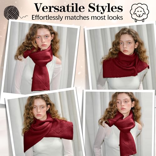 Babalet 100% Wool Scarf Women Winter Knitted Beanie Warm Cable Knit Shawl for Women with Buckle Thick Chunky Thermal Neckwear4