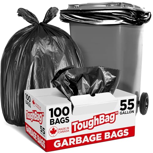 ToughBag 205-230 Litre Trash Bags -- 97cm Wide by 158cm Tall -- Regular Strength -- 100 Waste Clean Up Bags per Case -- Black by ToughBag - Used condition - CA$50.05