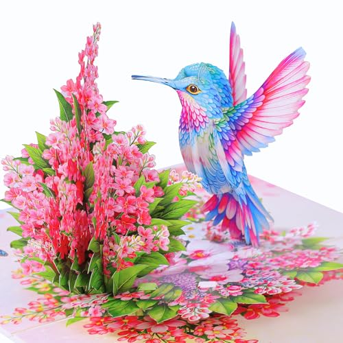 Carte pop-up 3D colibri lilas SISTIMON : artisanat d'art en papier premium pour fête des mères