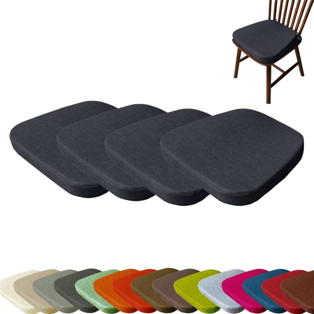 Stoelkussen met banden, set van 4, zitkussen, 40 x 38 x 33 x