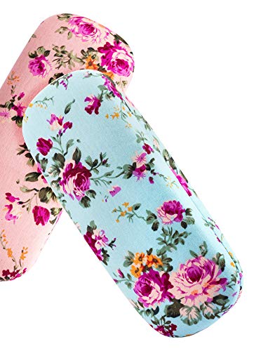 Weewooday 2 Pieces Glasses Case Hard Shell Eyeglass Case For Women Flower Fabrics Floral Retro Portable Eye Glass Case Box For Glasses (Pink, Blue) #TOP4