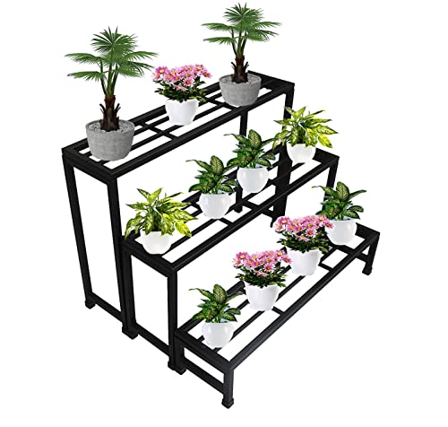 IRON LANDS SOLID 3 Step Indoor Outdoor Plant Pot Stand with Scratchless Base Premium Strong Flower Gamla Shelf Rack for Garden Balcony Home Living Room Decor
