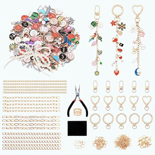 HOMIKLSA 316 Pièces Kit Porte Clé a Fabriquer, Kit de Création Charms et Pendentifs, avec Charms, Porte Clé, Pince Bijoux, Loisirs Créatifs Adultes, Porte...