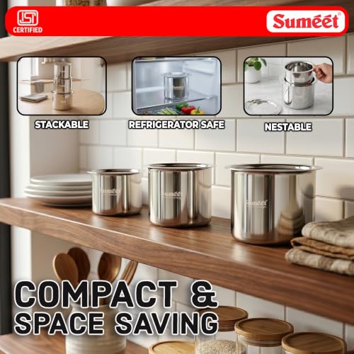 Image of Sumeet ISI Certified Stainless Steel Ganj /Milk Boiler /Tope Set, Silver