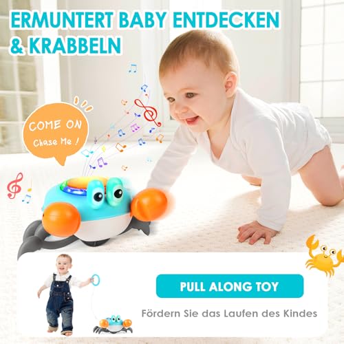Aragallant Krabbe Baby Spielzeug, Elektronische Krabbel Krabbe ab 3 4 5 6 7 Jahre, Sensorische Krabbelspielzeug mit Musik und Hindernisvermeidung, Tummy Time Toys Geschenke für Kinder Junge Mädchen
