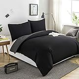 AYSW Bettwäsche gebürstet Microfaser 1 Bettbezug 200x200cm + 2 Kopfkissenbezug 80x80cm mit Reißverschluss Schwarz/Grau