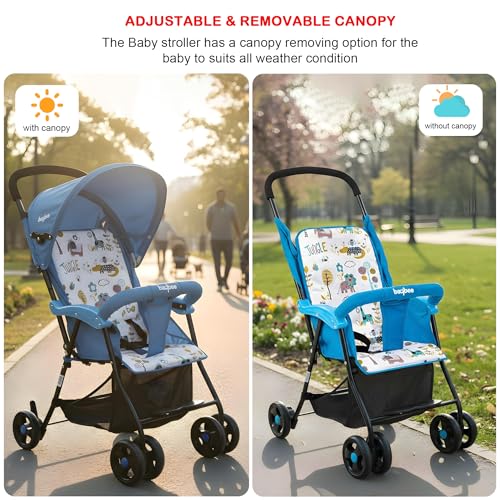 Image of Baybee Stroller Baby for Boy & Girl 0 to 3 Years | Foldable Strollers with Canopy, Parent Handle, 2-Position Adjustable Seat, 2-Point Safety Belt | Travel Pram for Kids (Blue)