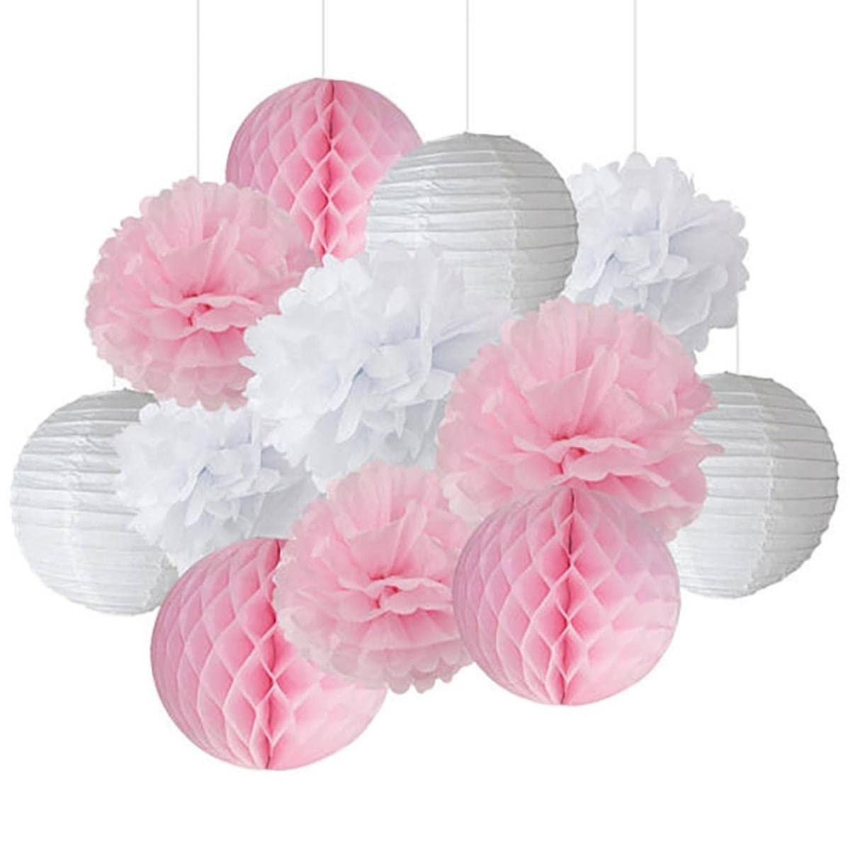 12 szt. mieszane różowe szare białe papierowe pompony kwiat wiszący papierowy lampion kule ślub urodziny dekoracja