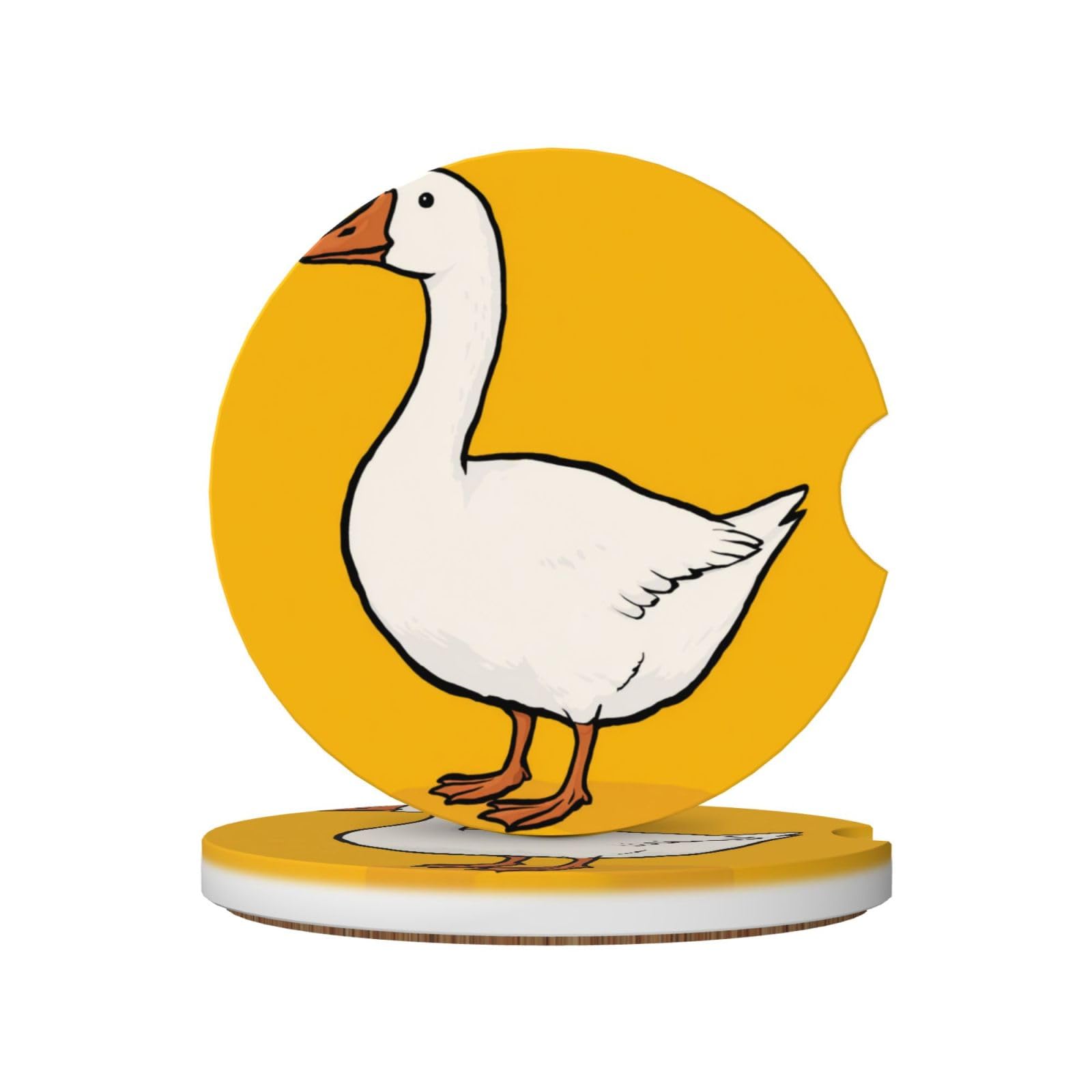 White Goose On Yellow Ceramic Coasters,2pcs