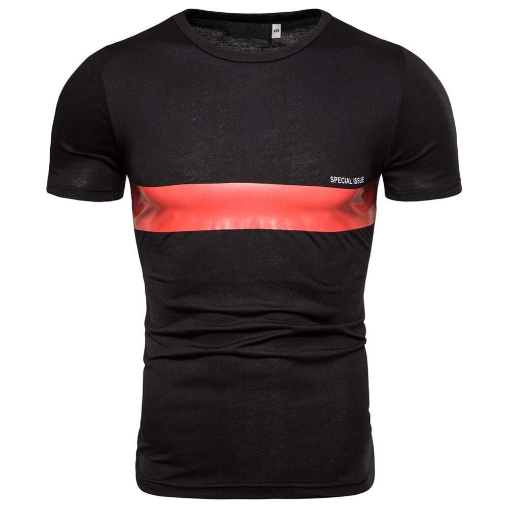 Men's with Neckline Round Neck T-shirt Slim Casual Short Sleeve Mixed Colors Compassionate Ouma Outdoor Layering (Color : Black, Size : M)