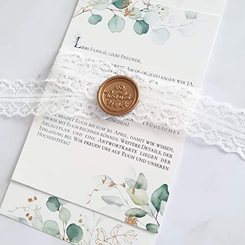 Wachssiegel Stempel Hochzeit – Wir heiraten Wachsstempel mit Zweigen und Herz - Siegelstempel für DIY Einladungen, Menükarten, Briefe und Umschläge