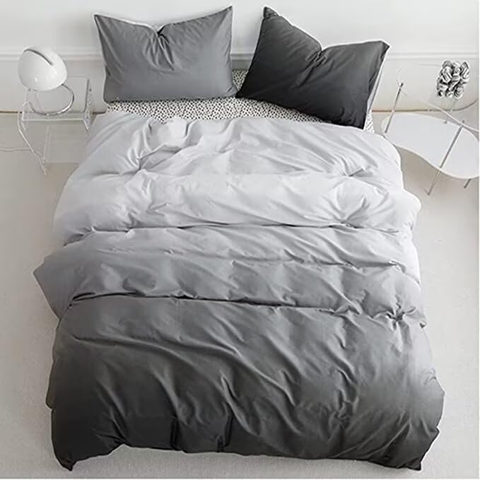Houseri White Grey Gradient Duvet Cover Queen Silver Grey Ombre Bedding Duvet Cover Sets Full Extra Soft Comfy Deep Grey Duvet Covers Queen Size