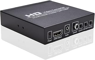 KKcare Suporte para conversor de vídeo SCART/HD para HD 720P / 1080P Chave PAL/NTSC Chave SCART HD Entrada HD 3,5 mm Saída coaxial de áudio Plug EUA