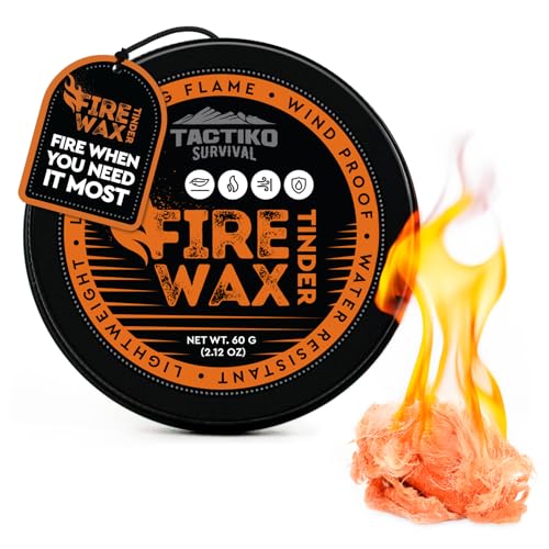 Tactiko Fire Wax - Burns Up to 5 Minutes, 50 Uses, 60g - Perfect for Wet Wood - Compact, Water & Wind Resistant - Camping Gear, Survival Kit, Hikers, Emergency Use - U.S. Company (1 Pack)