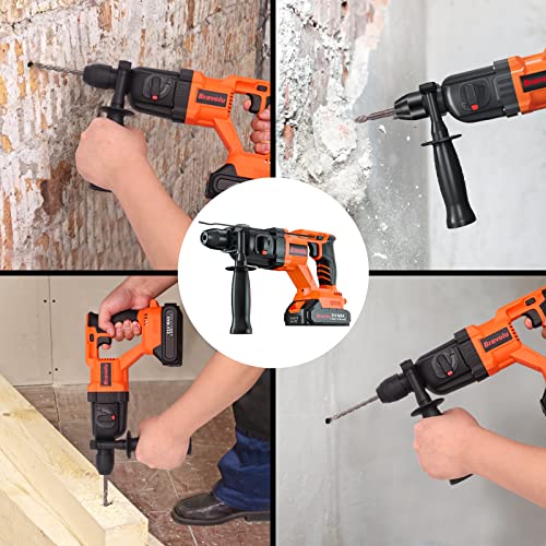 Cordless Rotary Hammer Drill, Bravolu Brushless 21V 1 Inch Sds Plus Hammer Drill With 2 X 1.5Ah Battery And 1/2" Drill Chuck, 2 Modes And Variable-Speed, 360° Adjustable Handle #TOP7