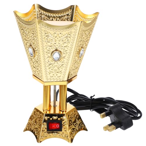 SEWACC Arabian Incense Burner Bakhoor Electric Incense Burner Desktop Plug in Metal Censer Burner for Home Office Yoga Room Decor (Golden