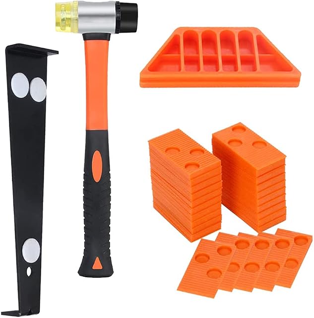 Flooring Kit, Laminate Wood Flooring Installation Kit with 40 Spacers, Double Headed Mallet, Tapping Block and Pull Bar (Orange)