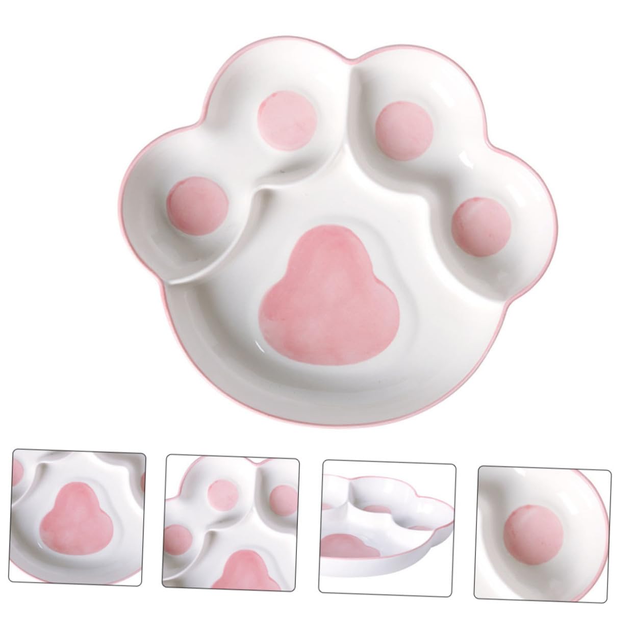 Uonlytech Assiette en Céramique à Compartiments 9 Pouces Couleur Rose, Plaque D’Accueil Multifonction pour Fruits Et Collations, Usage Quotidien Et Repas Équilibré, Design Original Patte De Chat