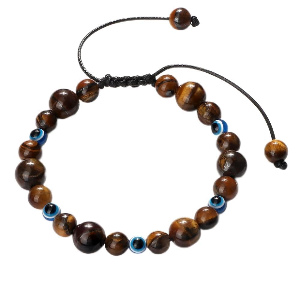YDYDTTKD Armbänder handgemachte natürliche Tigerauge Stein Onyx schwarz Lava Perlen Armband verstellbare Armreifen Glück