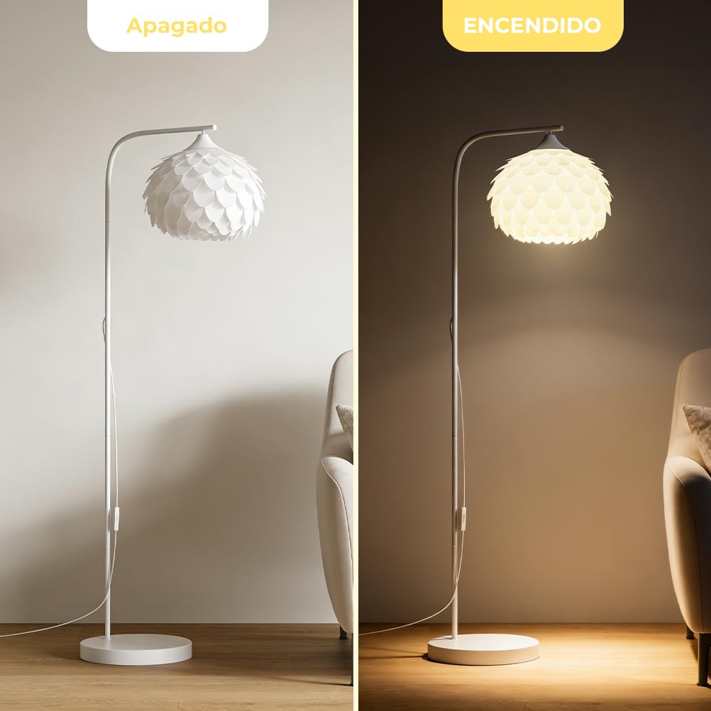 OUSFOT Lampara de Pie Salon 153CM 230V, E27 Portalámparas, Fácil de Instalar, Blanco, para Sala de Estar, Dormitorio, Estudio 【sin Bombilla】