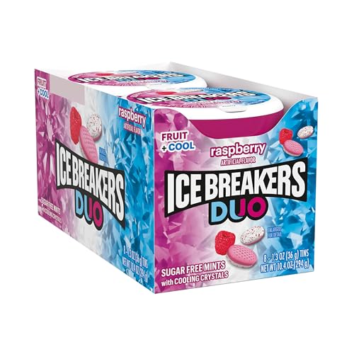 Image of Ice Breakers Duo Fruit + Cool Mints, Raspberry, 36 G, 8 Pack, Pink & White, (72336), 294 Gm