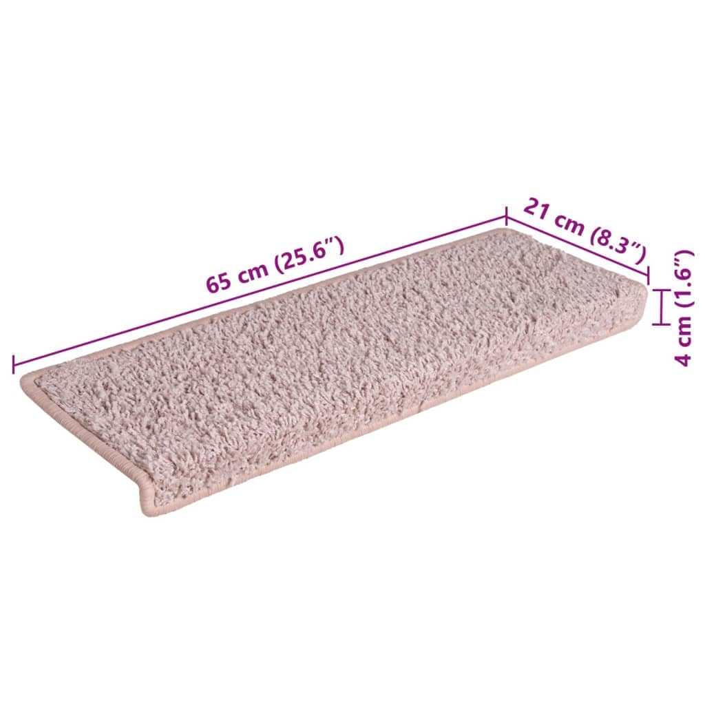 vidaXL Tappetini per Scale 15 pz 65x21x4 cm Rosa Chiaro con Bordo Rettangolare
