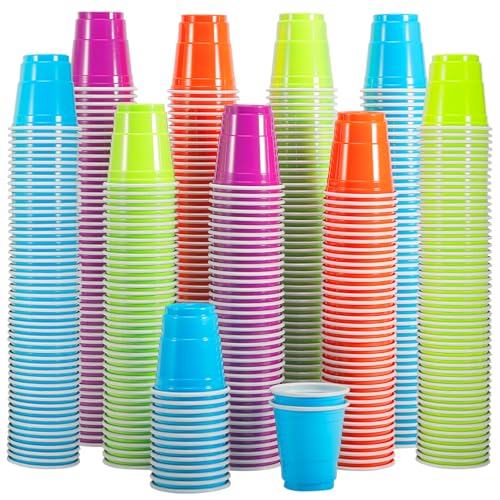 Tivcck 600 Count Disposable Shot Cups,2 oz Plastic Shot Glasses,Mini Plastic Shot Cups,Assorted Color Small Party Cups for Drinking Tasting Snacks Parties Wedding(4 Colors)