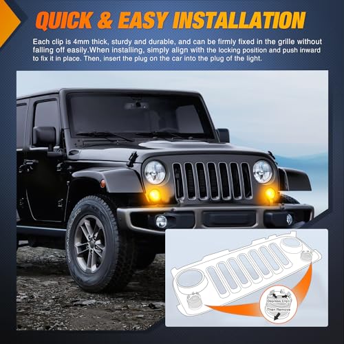Image of Nilight JK Front Turn Signals Light 8LED Smoked Lens Amber Fronts Grille Indicator Lights Day Running Waterproof Clearance Lamp Compatible with 2007-2017 Wrangler JKU