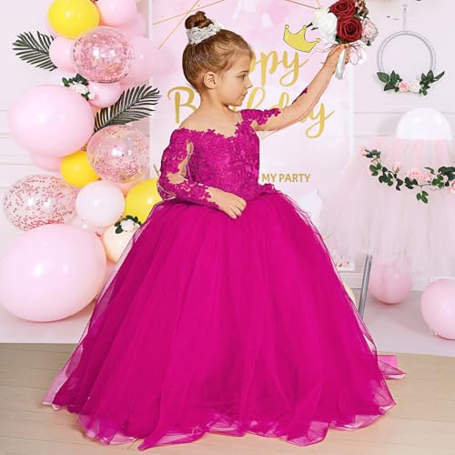 Long Sleeve Flower Girl Dress Off Shoulder Pageant Dresses for Girls Detachable Train Ball Gown4