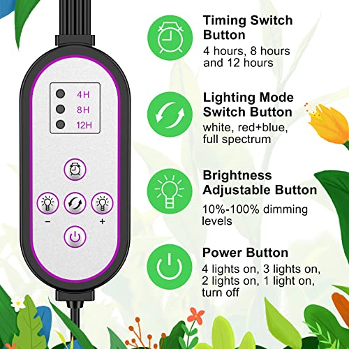 Zdmathe 120W Leds Plant Grow Lights For Indoor Plants Growing, Height Adjustable Full Spectrum Led Grow Lights For Seed Starting - 4/8/12H Timer, 3 Switch Modes, 10 Dimmable Brightness #TOP2