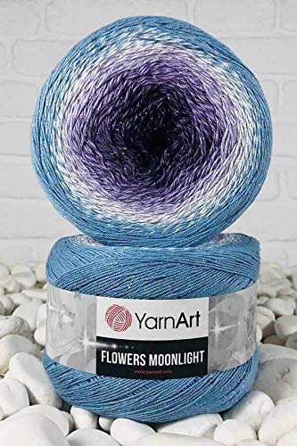 Yarn ArtFlowers Moonlight Glitter Cotton, Soft, Rainbow Crochet, Metallic Lurex handknit Shiny, Silvery Cake, Multicolor Cotton, 1 Skein Weight 9.17oz Lenght 393.7 inches, 1 Fine (3264)