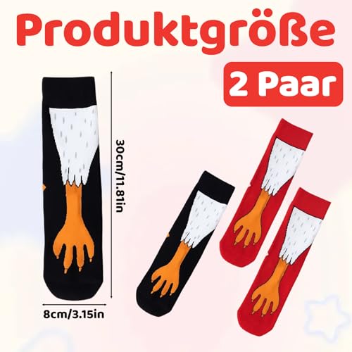Yuwnd 2 Paar Chicken Leg Socks, Hühner Hässliche Socken, Feet Hühnerbein Socken, Sockens Hühnerbeine Lustige Kostüme Geschenke Witzige für Damen Herren Faschingskostüm (Rot & Schwarz)