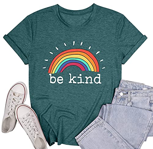 Be Kind Shirts Women Rainbow Graphic Tees Funny Inspirational Saying Casual Positive Short Sleeve Tops Shirts2