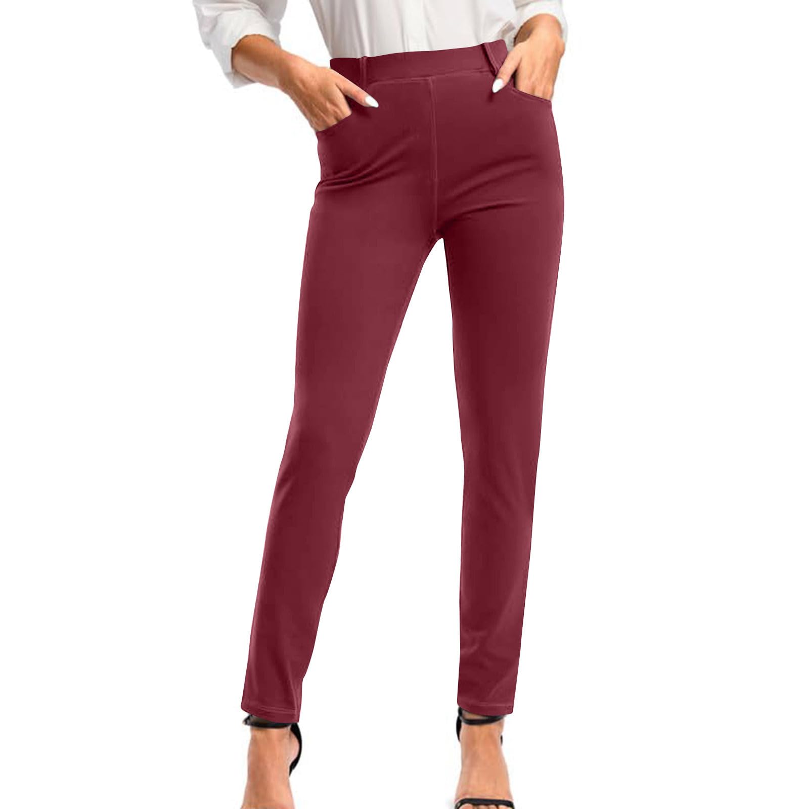 Stretchy Work Pants for Women High Waisted Straight Leg Casual Pull-on Trousers Comfort Any Wear Slim Office Outfits