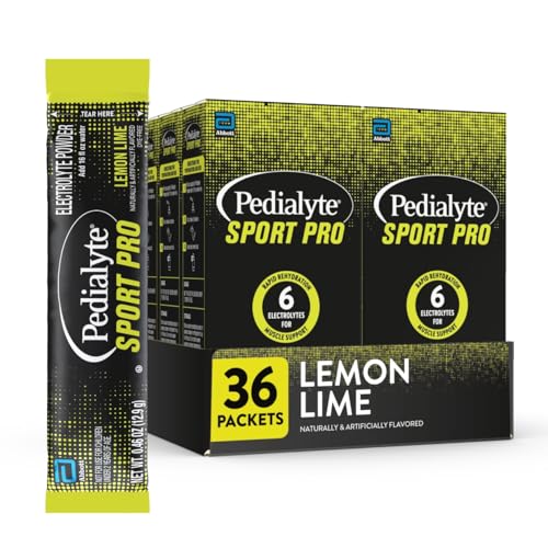 Pedialyte Sport Pro Electrolyte Powder | 6 Key Electrolytes for Muscle Support | Fast Hydration for Before, During, & After Exercise | Lemon Lime, 36 Powder Packets