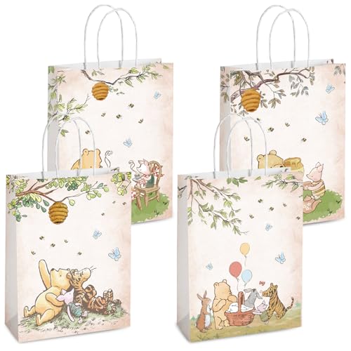 Greatingreat 16 Pieces Winnie boys and girls Birthday Party Favor Bags with Handles Suitable for Winnie Birthday Party Decorations Pooh Baby Shower-5.9 x 3.2 x 8.3