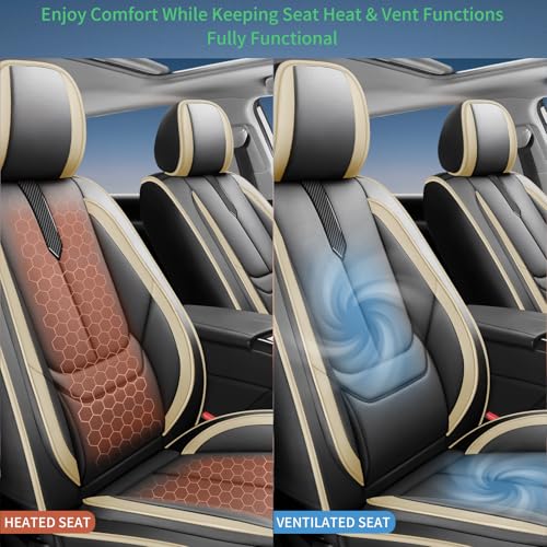 Image of Fit Forester Car Seat Covers for Subaru Forester 2007-2024 2025 2026 -Upgraded Premium Waterproof & Breathable Leather,Airbag Compatible,All-Weather Seat Cushion Protector,2 Front /Black-Beige