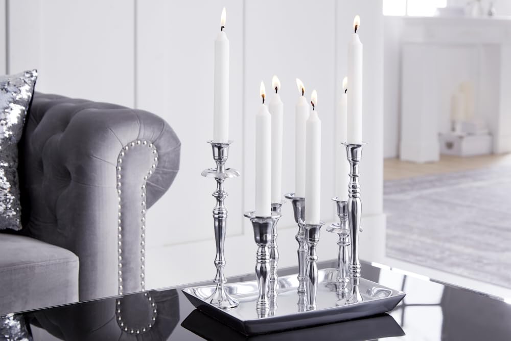 riess-ambiente Kerzenständer MODERN BAROCK 7-flammig Silber Aluminium poliert Kerzenhalter Deko-Platte Kerzenhalter Stabkerzenhalter Esstischdekoration