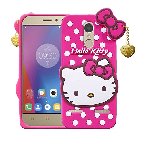 Image of Unirock Hello Kitty Back Case Cover for Lenovo K6 Power| 3D Cute Hello Kitty Case |Soft Silicone Rubber Back Cover with Pendant Kitty Cover for Lenovo K6 Power (Pink)